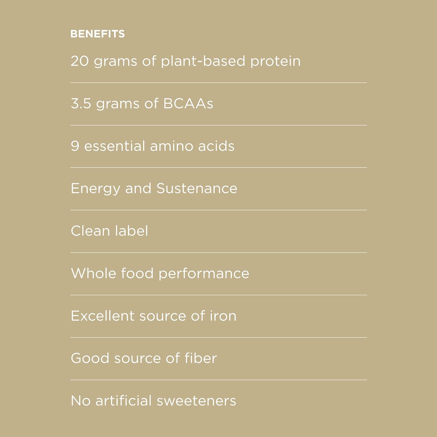 Key benefits of Possible Vanilla Bean Protein Powder, featuring BCAAs, fiber, energy-boosting ingredients, and no artificial sweeteners.