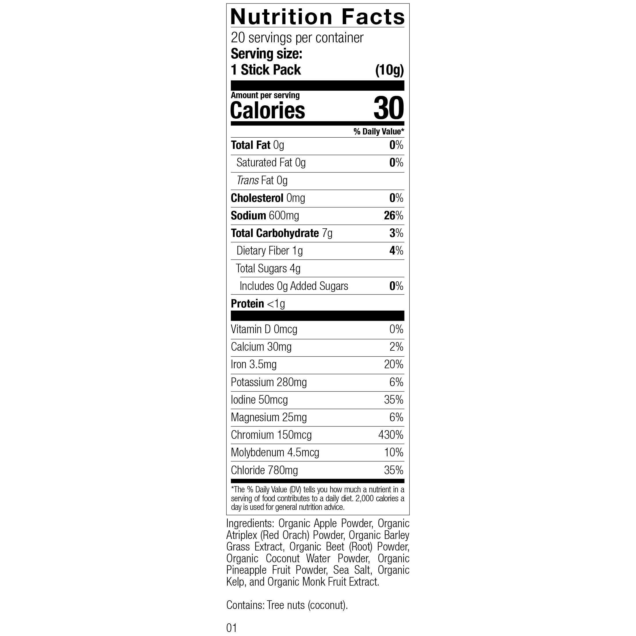 Nutrition facts label for a product with detailed calorie and ingredient information.