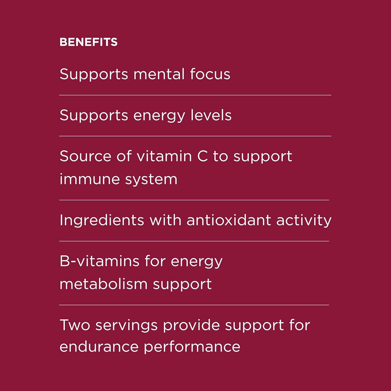 Maroon benefits panel detailing the advantages of POSSIBLE Pre-Workout Strawberry Beet, including mental focus, energy support, and antioxidant-rich ingredients